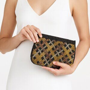 Vintage DELILL Beaded Clutch Bag Art Deco Black Gold Bronze Evening Purse